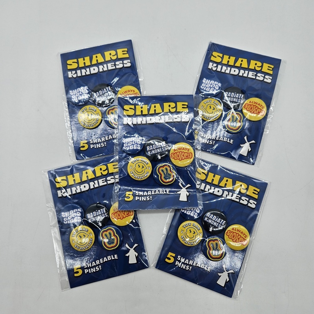 5 Dutch Bros Coffee Share Kindness 5 Pin Set Windmill Smiley Face NEW 2/2026